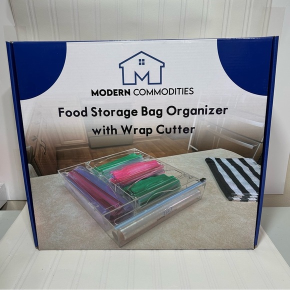 Modern Commodities Clear Acrylic Food Storage Bag Organizer with Wrap Cutter NIB - Picture 1 of 11